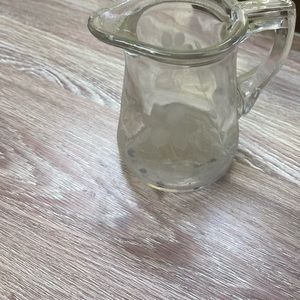 Vintage etched glass creamer mug